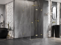Mexen Lunar-F Duschkabine klappbar rechts 90 x 90 cm, transparent, gold gebürstet - 836-090-090-55-00-P
