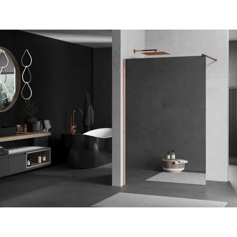 Mexen Kioto Duschwand Walk-in 90 x 200 cm, Spiegel 8 mm, Roségold - 800-090-101-60-50