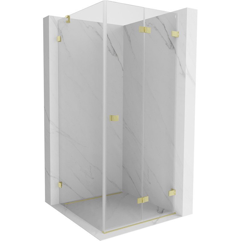 Mexen Lunar-F Duschkabine klappbar rechts 100 x 100 cm, transparent, gebürstetes Gold - 836-100-100-55-00-P