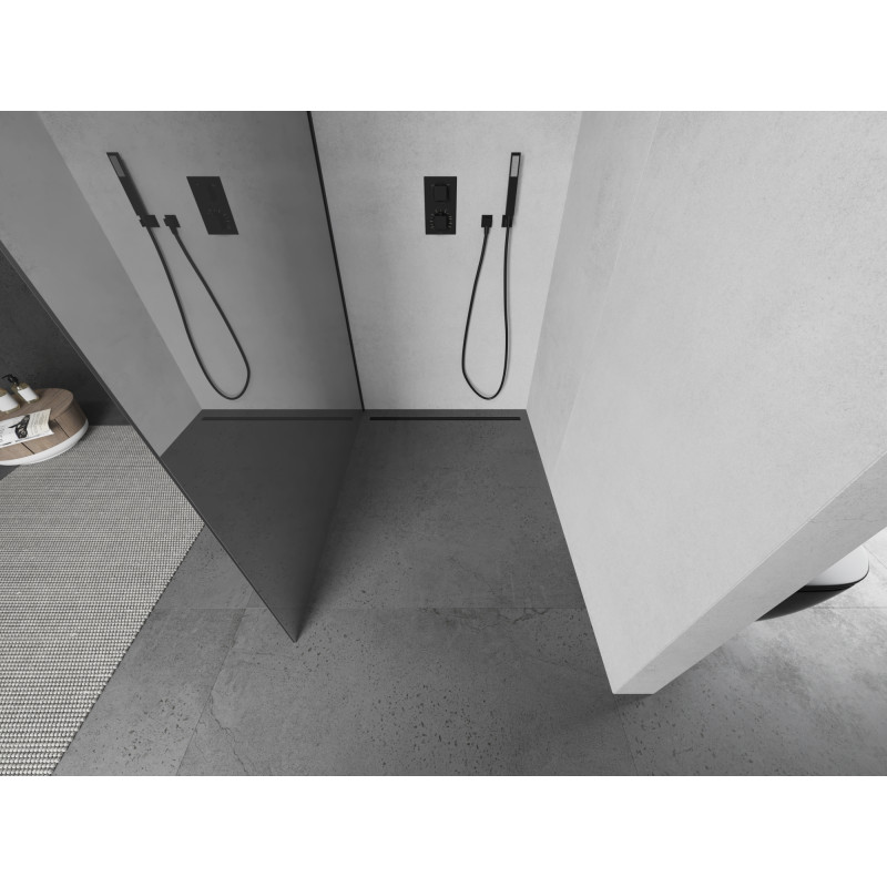Mexen Kioto Duschwand Walk-in 90 x 200 cm, Spiegel 8 mm, schwarz - 800-090-101-70-50