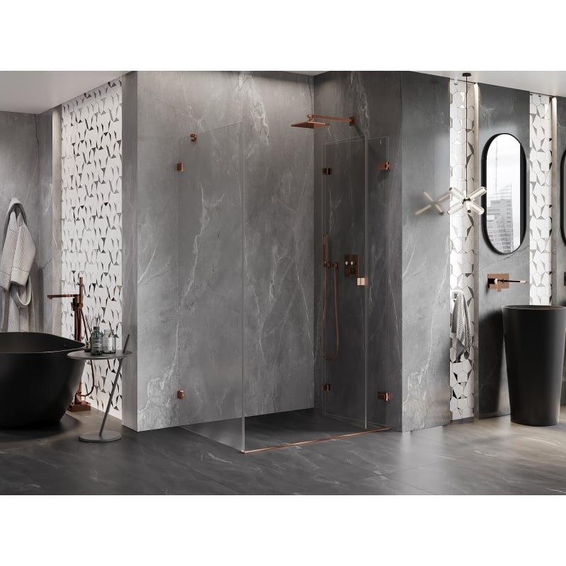 Mexen Lunar-F Duschkabine klappbar rechts 100 x 90 cm, transparent, Roségold- 836-100-090-60-00-P