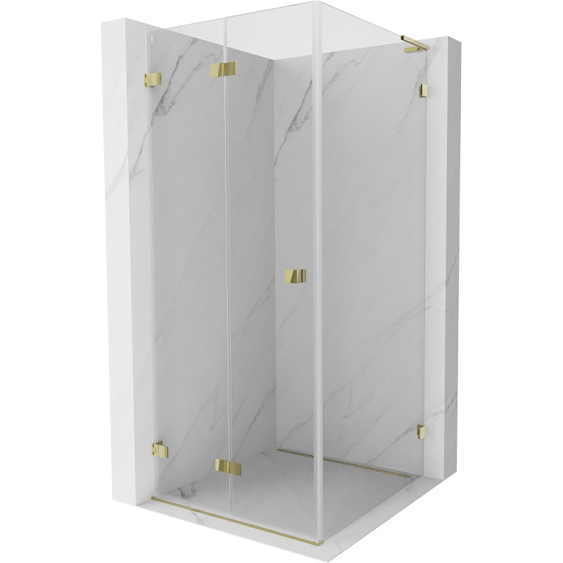 Mexen Lunar-F L faltbare Duschkabine links 80 x 80 cm, transparent, gold - 836L-080-080-50-00-L