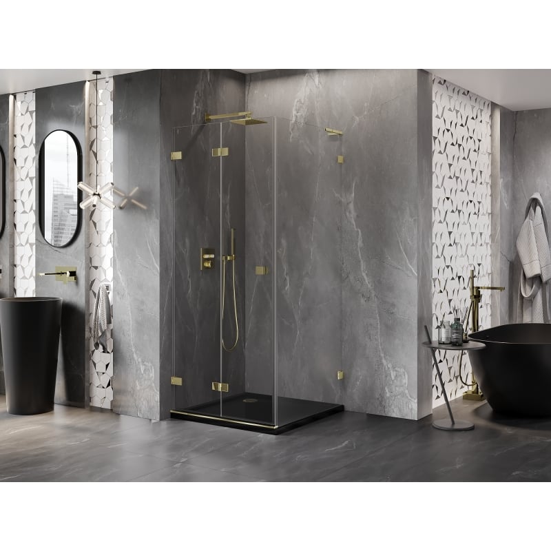 Mexen Lunar-F L faltbare Duschkabine links 80 x 80 cm, transparent, gold - 836L-080-080-50-00-L
