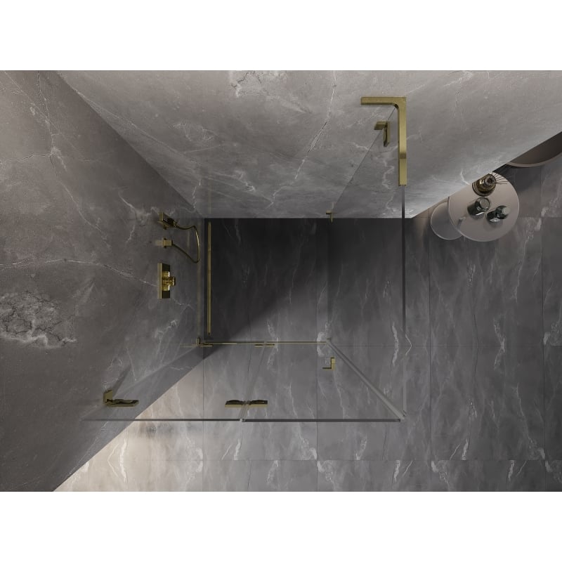 Mexen Lunar-F L faltbare Duschkabine links 80 x 80 cm, transparent, gold - 836L-080-080-50-00-L