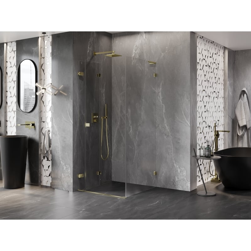 Mexen Lunar-F L faltbare Duschkabine links 100 x 100 cm, transparent, gold - 836L-100-100-50-00-L