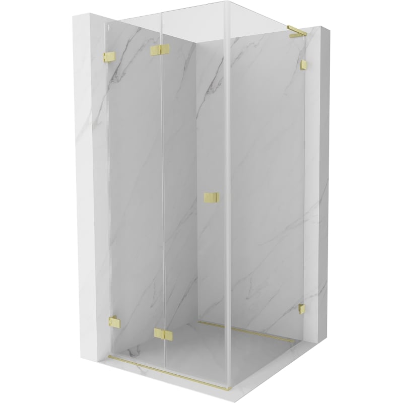 Mexen Lunar-F L faltbare Duschkabine links 80 x 80 cm, transparent, gebürstetes Gold - 836L-080-080-55-00-L