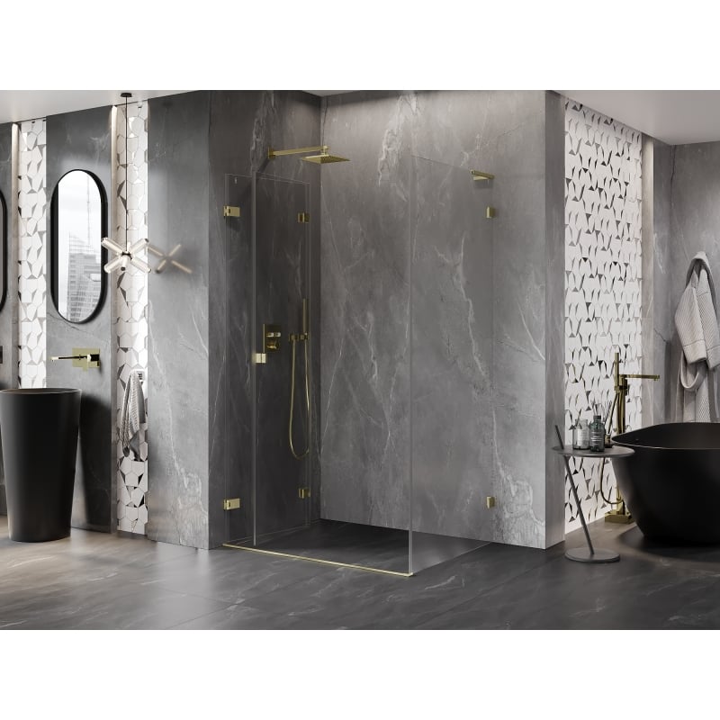 Mexen Lunar-F L faltbare Duschkabine links 95 x 90 cm, transparent, gebürstetes Gold - 836L-095-090-55-00-L