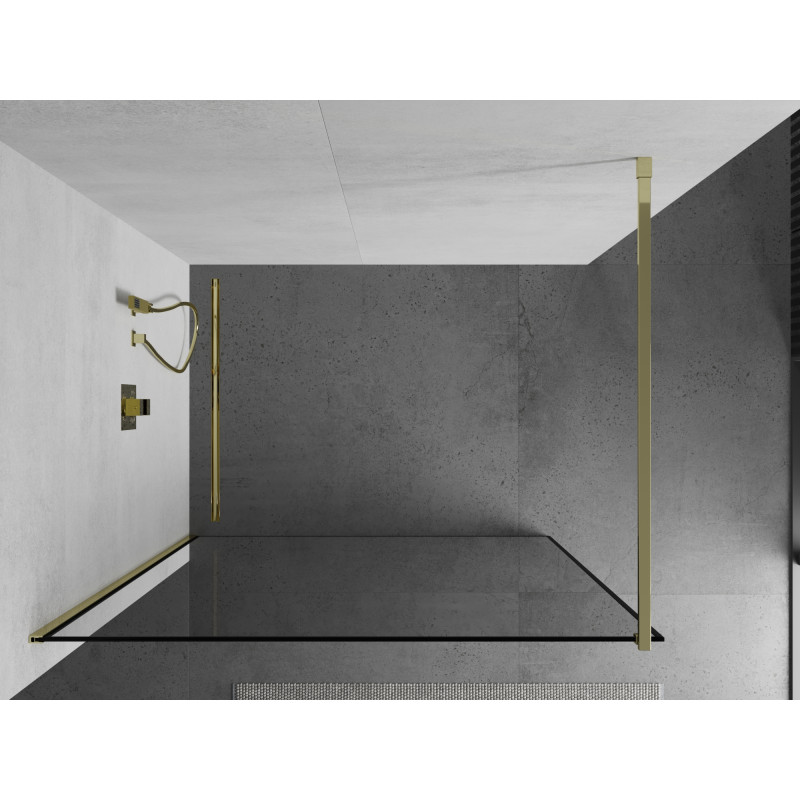 Mexen Kioto Duschwand Walk-in 110 x 200 cm, schwarzer Rahmen 8 mm, Gold - 800-110-101-50-70