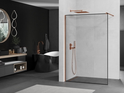 Mexen Kioto Duschwand Walk-in 50 x 200 cm, schwarzer Rahmen 8 mm, Roségold - 800-050-101-60-70