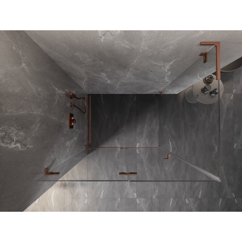 Mexen Lunar-F L faltbare Duschkabine links 90 x 80 cm, transparent, gebürstetes Kupfer - 836L-090-080-65-00-L