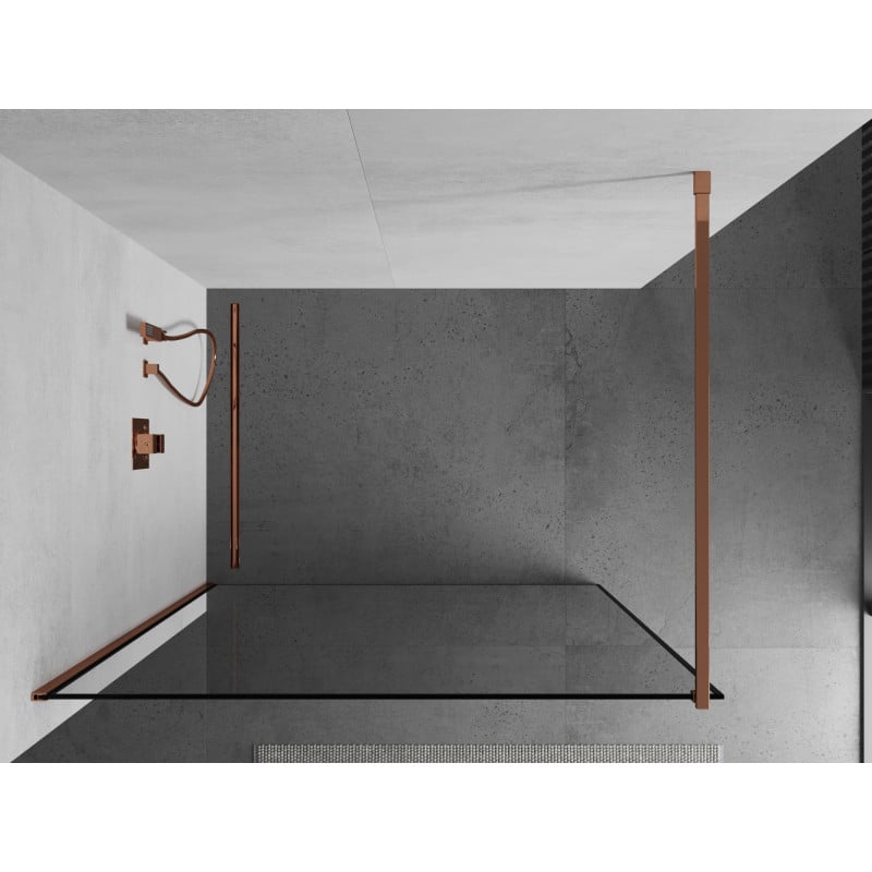Mexen Kioto Duschwand Walk-in 130 x 200 cm, schwarzer Rahmen 8 mm, Roségold - 800-130-101-60-70