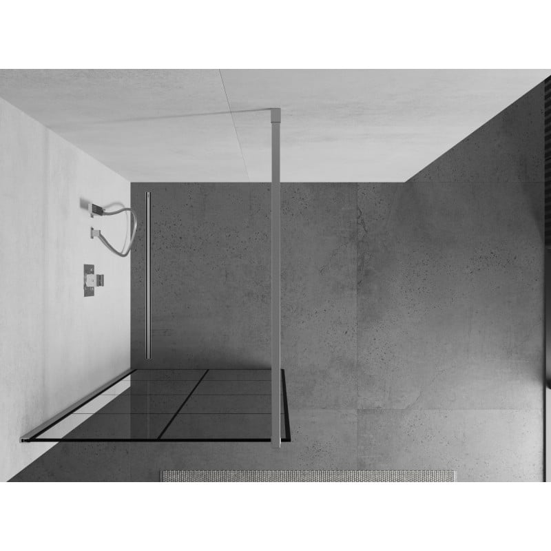 Mexen Kioto Walk-in-Duschwand 90 x 200 cm, schwarzes Gitter 8 mm, Chrom - 800-090-101-01-77
