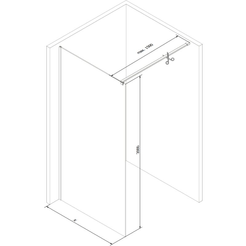 Mexen Kioto Duschwand Walk-in 140 x 200 cm, schwarzes Raster 8 mm, Chrom - 800-140-101-01-77