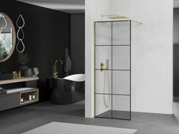 Mexen Kioto Duschwand Walk-in 80 x 200 cm, schwarzes Gitter 8 mm, gold - 800-080-101-50-77
