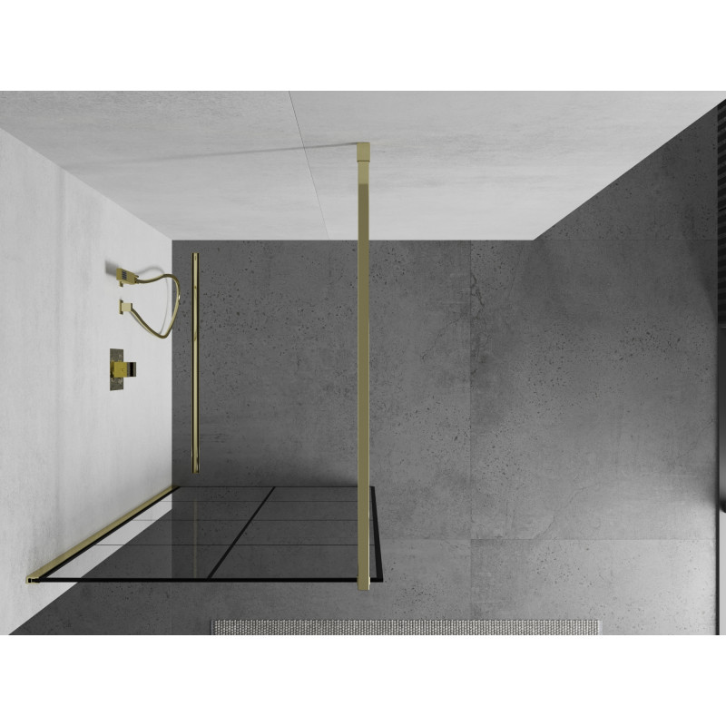 Mexen Kioto Duschwand Walk-in 90 x 200 cm, schwarzes Gitter 8 mm, gold - 800-090-101-50-77