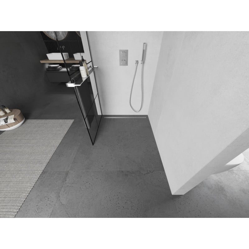 Mexen Kioto+ Duschtür mit Regal Walk-in 90 x 200 cm, schwarzes Gitter, Chrom - 800-090-121-01-77