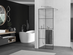 Mexen Kioto+ Duschtür mit Regal Walk-in 90 x 200 cm, schwarzes Gitter, Chrom - 800-090-121-01-77