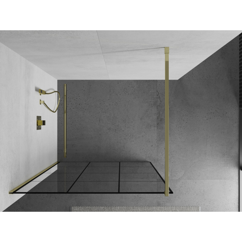 Mexen Kioto Duschwand Walk-in 120 x 200 cm, schwarzes Gitter 8 mm, gold - 800-120-101-50-77