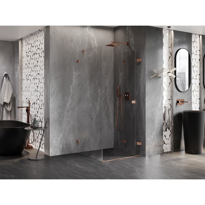 Mexen Lunar-F faltbare Duschkabine rechts 90 x 90 cm, transparent, gebürstetes Kupfer- 836-090-090-65-00-P