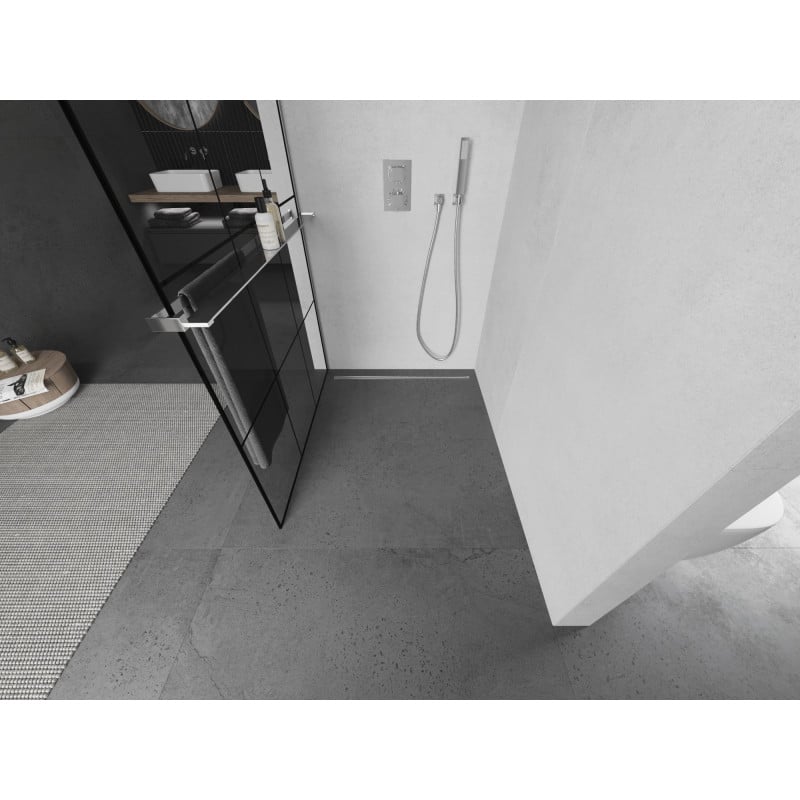 Mexen Kioto+ Duschwand mit Regal Walk-in 120 x 200 cm, schwarzes Gitter, Chrom - 800-120-121-01-77