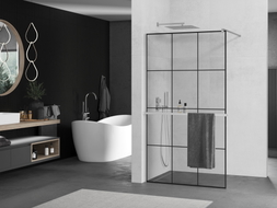 Mexen Kioto+ Duschwand mit Regal Walk-in 120 x 200 cm, schwarzes Gitter, Chrom - 800-120-121-01-77