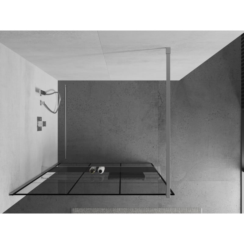 Mexen Kioto+ Duschwand mit Regal Walk-in 120 x 200 cm, schwarzes Gitter, Chrom - 800-120-121-01-77