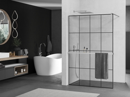 Mexen Kioto+ Duschwand mit Regal Walk-in 140 x 200 cm, schwarzes Gitter, Chrom - 800-140-121-01-77