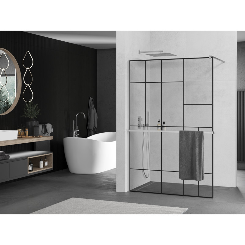 Mexen Kioto+ Duschwand mit Regal Walk-in 70 x 200 cm, schwarzes Muster, Chrom - 800-070-121-01-78