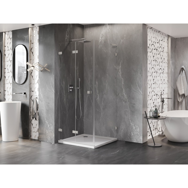 Mexen Lunar-F L faltbare Duschkabine links 90 x 90 cm, transparent, gebürsteter Nickel - 836L-090-090-97-00-L