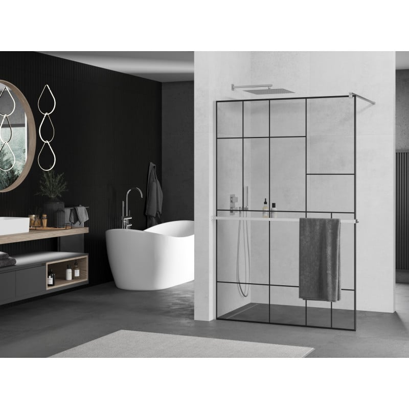 Mexen Kioto+ Duschwand mit Regal Walk-in 80 x 200 cm, schwarzes Muster, Chrom - 800-080-121-01-78