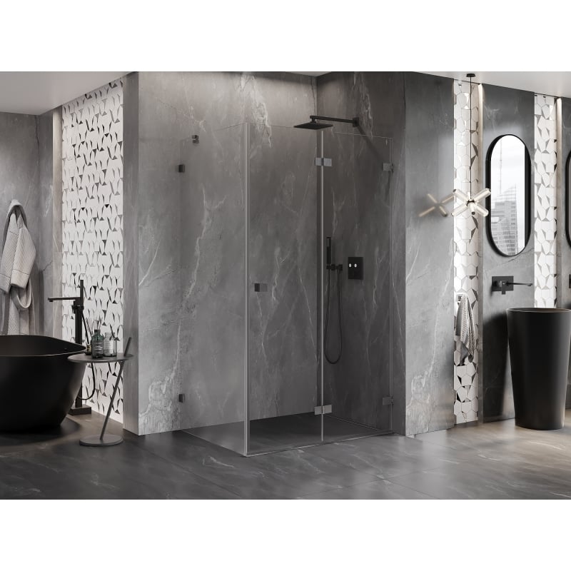 Mexen Lunar-F faltbare Duschkabine rechts 95 x 80 cm, transparent, gebürstetes Gun Gray - 836-095-080-66-00-P