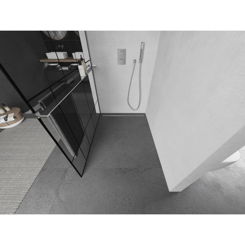 Mexen Kioto+ Duschwand mit Ablage Walk-in 130 x 200 cm, schwarzes Muster, Chrom - 800-130-121-01-78