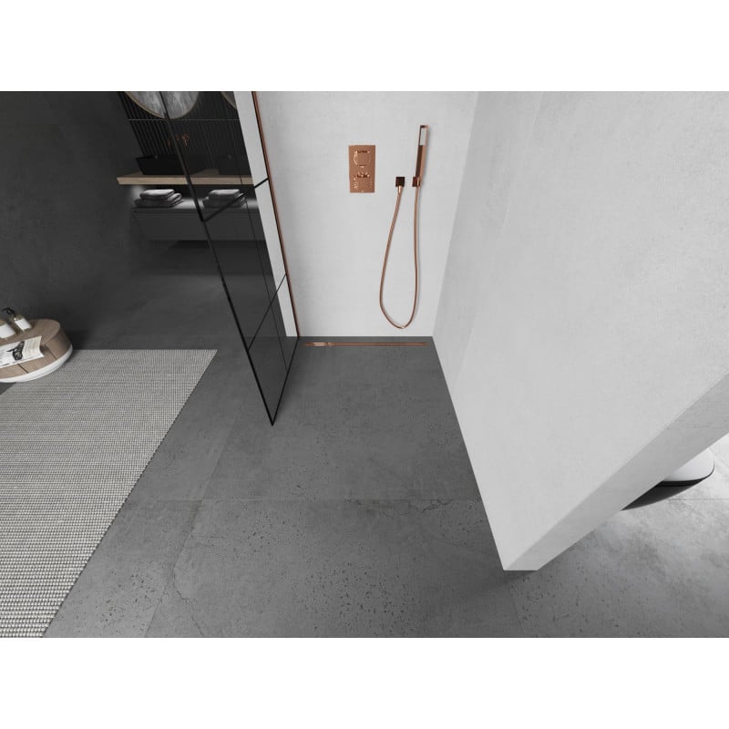 Mexen Kioto Duschwand Walk-in 70 x 200 cm, schwarzes Gitter 8 mm, Roségold - 800-070-101-60-77