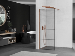 Mexen Kioto Duschwand Walk-in 80 x 200 cm, schwarzes Gitter 8 mm, Roségold - 800-080-101-60-77