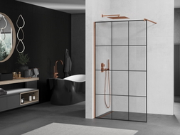 Mexen Kioto Duschwand Walk-in 110 x 200 cm, schwarzes Gitter 8 mm, Roségold - 800-110-101-60-77