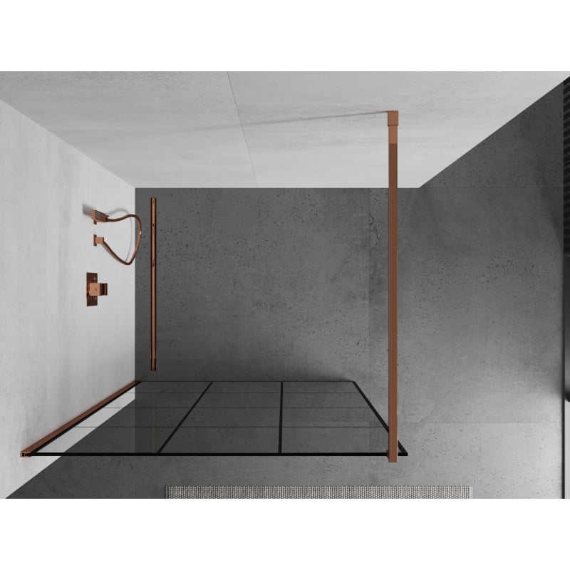 Mexen Kioto Duschwand Walk-in 110 x 200 cm, schwarzes Gitter 8 mm, Roségold - 800-110-101-60-77