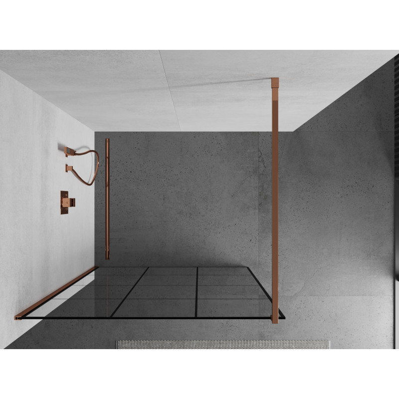 Mexen Kioto Duschwand Walk-in 120 x 200 cm, schwarzes Gitter 8 mm, Roségold - 800-120-101-60-77