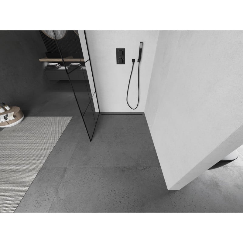 Mexen Kioto Duschwand Walk-in 90 x 200 cm, schwarzes Gitter 8 mm, schwarz - 800-090-101-70-77