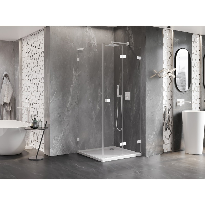 Mexen Lunar-F L Duschkabine klappbar rechts 80 x 80 cm, transparent, weiß - 836L-080-080-20-00-P