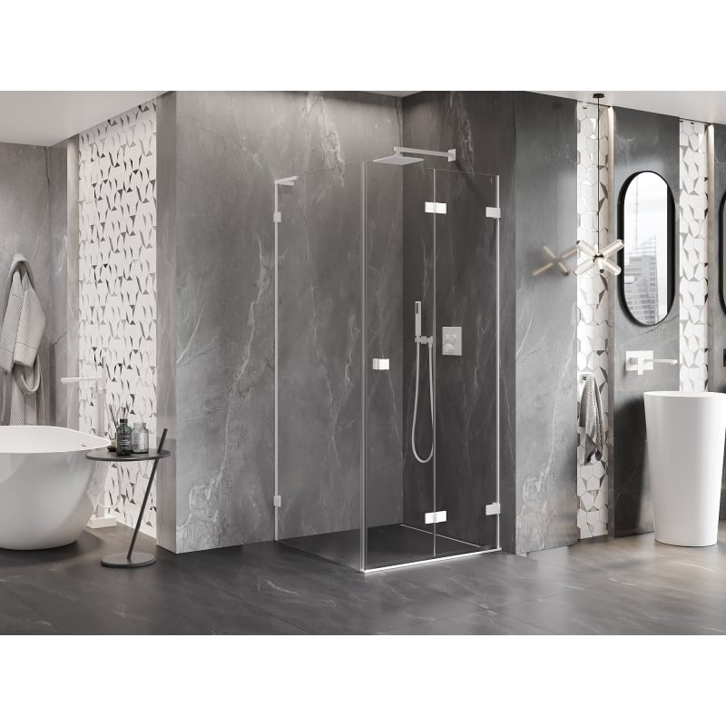 Mexen Lunar-F L Duschkabine klappbar rechts 80 x 80 cm, transparent, weiß - 836L-080-080-20-00-P