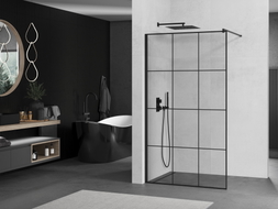 Mexen Kioto Duschwand Walk-in 110 x 200 cm, schwarze Gitter 8 mm, schwarz - 800-110-101-70-77