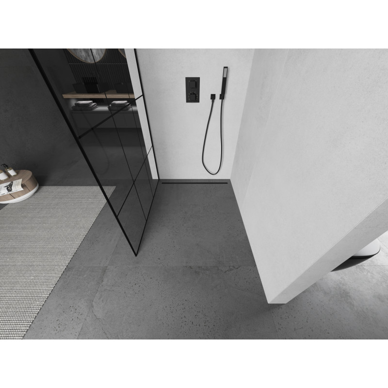 Mexen Kioto Duschwand Walk-in 110 x 200 cm, schwarzes Gitter 8 mm, schwarz - 800-110-101-70-77