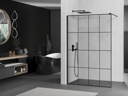 Mexen Kioto Duschwand Walk-in 140 x 200 cm, schwarzes Gitter 8 mm, schwarz - 800-140-101-70-77