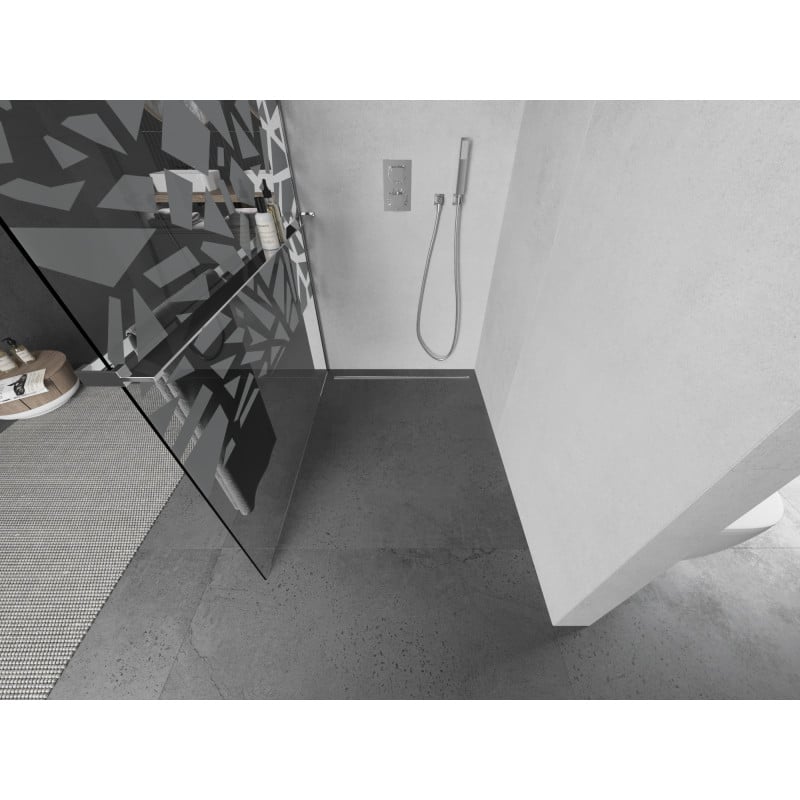 Mexen Kioto+ Duschwand mit Regal Walk-in 80 x 200 cm, weißes Muster, Chrom - 800-080-121-01-85