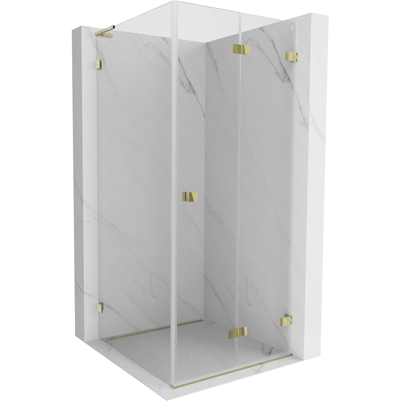 Mexen Lunar-F L klappbare Duschkabine rechts 80 x 80 cm, transparent, gold - 836L-080-080-50-00-P