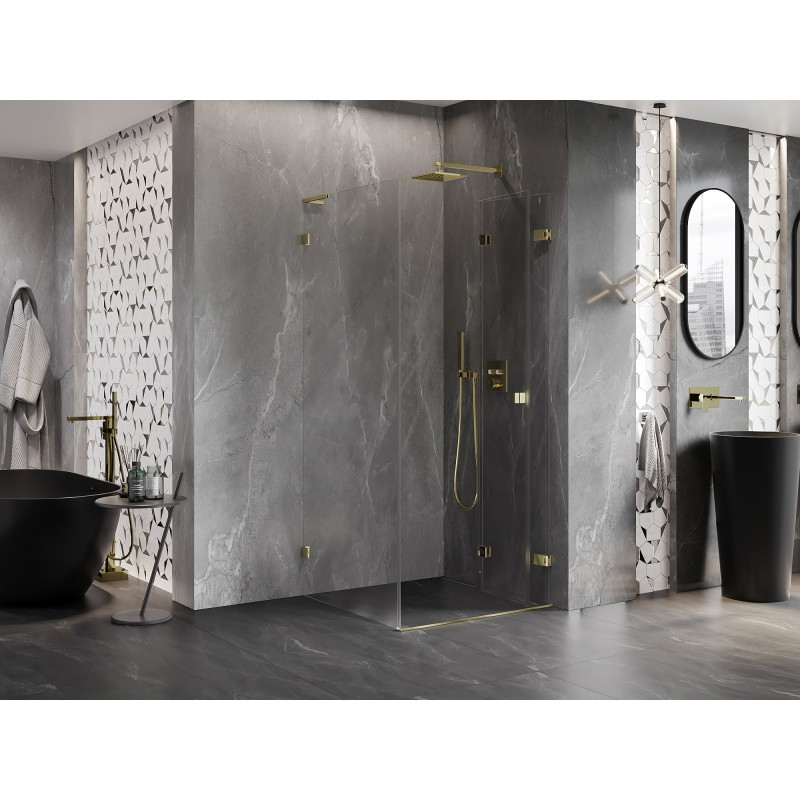 Mexen Lunar-F L klappbare Duschkabine rechts 80 x 80 cm, transparent, gold - 836L-080-080-50-00-P