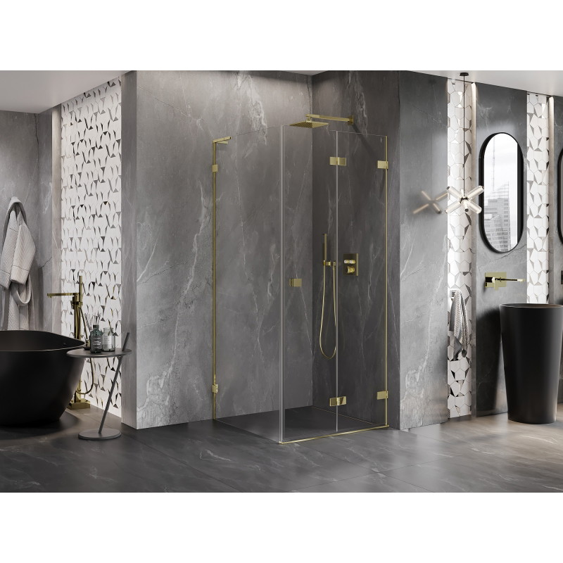 Mexen Lunar-F L klappbare Duschkabine rechts 80 x 80 cm, transparent, gold - 836L-080-080-50-00-P