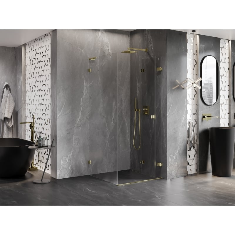 Mexen Lunar-F L faltbare Duschkabine rechts 90 x 90 cm, transparent, gold - 836L-090-090-50-00-P
