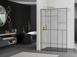 Mexen Kioto Duschwand Walk-in 120 x 200 cm, schwarzes Muster 8 mm, gold - 800-120-101-50-78