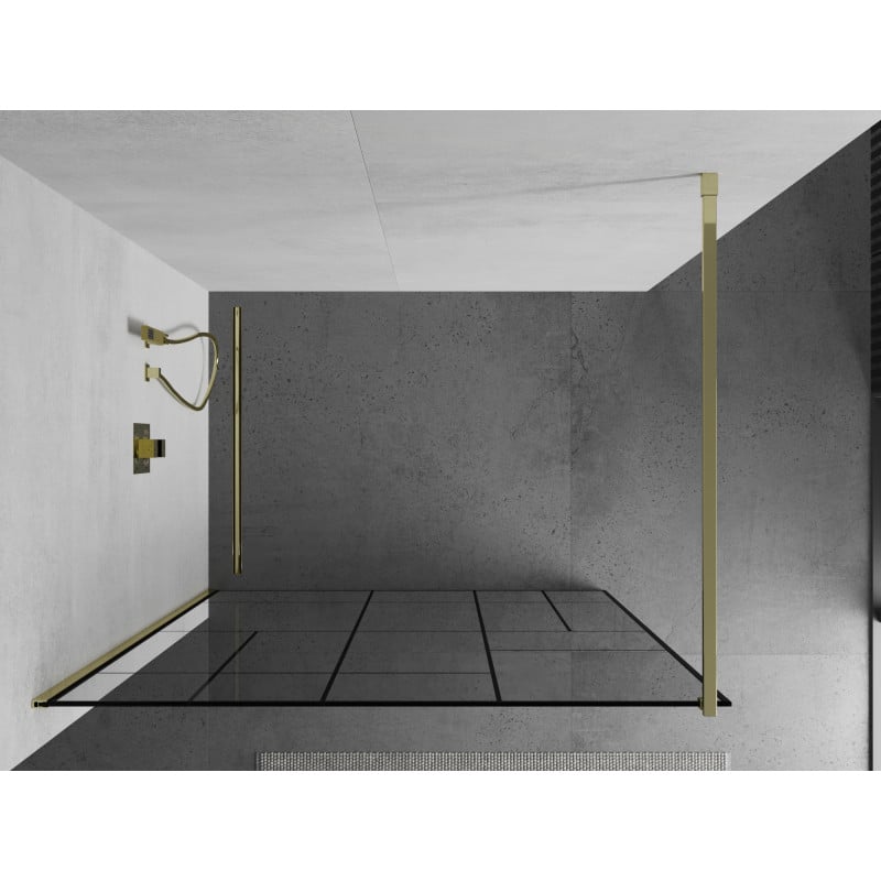 Mexen Kioto Duschwand Walk-in 130 x 200 cm, schwarzes Muster 8 mm, gold - 800-130-101-50-78